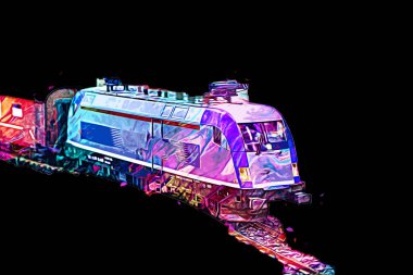 Avrupa 'daki tren istasyonunda yüksek hızlı tren. Demiryolu platformunda modern şehirlerarası tren. Demiryolu ve binaların üzerinde güzel bir yolcu treni olan şehir manzarası