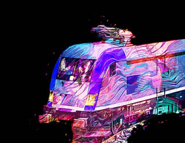 Avrupa 'daki tren istasyonunda yüksek hızlı tren. Demiryolu platformunda modern şehirlerarası tren. Demiryolu ve binaların üzerinde güzel bir yolcu treni olan şehir manzarası