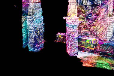 Avrupa 'daki tren istasyonunda yüksek hızlı tren. Demiryolu platformunda modern şehirlerarası tren. Demiryolu ve binaların üzerinde güzel bir yolcu treni olan şehir manzarası