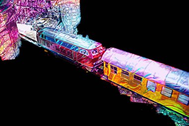 Avrupa 'daki tren istasyonunda yüksek hızlı tren. Demiryolu platformunda modern şehirlerarası tren. Demiryolu ve binaların üzerinde güzel bir yolcu treni olan şehir manzarası