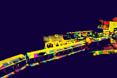 Avrupa 'daki tren istasyonunda yüksek hızlı tren. Demiryolu platformunda modern şehirlerarası tren. Demiryolu ve binaların üzerinde güzel bir yolcu treni olan şehir manzarası