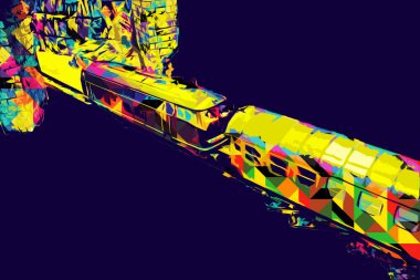 Avrupa 'daki tren istasyonunda yüksek hızlı tren. Demiryolu platformunda modern şehirlerarası tren. Demiryolu ve binaların üzerinde güzel bir yolcu treni olan şehir manzarası