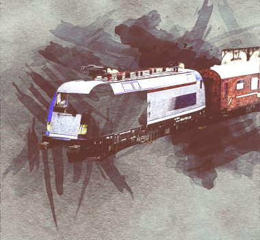 Avrupa 'daki tren istasyonunda yüksek hızlı tren. Demiryolu platformunda modern şehirlerarası tren. Demiryolu ve binaların üzerinde güzel bir yolcu treni olan şehir manzarası