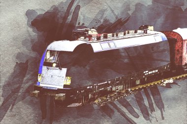 Avrupa 'daki tren istasyonunda yüksek hızlı tren. Demiryolu platformunda modern şehirlerarası tren. Demiryolu ve binaların üzerinde güzel bir yolcu treni olan şehir manzarası