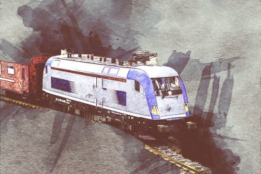 Avrupa 'daki tren istasyonunda yüksek hızlı tren. Demiryolu platformunda modern şehirlerarası tren. Demiryolu ve binaların üzerinde güzel bir yolcu treni olan şehir manzarası