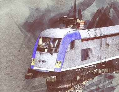 Avrupa 'daki tren istasyonunda yüksek hızlı tren. Demiryolu platformunda modern şehirlerarası tren. Demiryolu ve binaların üzerinde güzel bir yolcu treni olan şehir manzarası