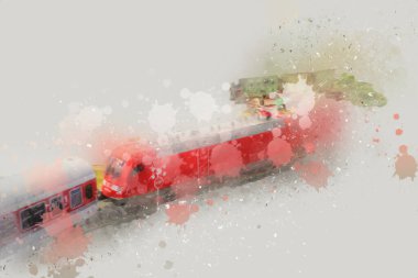 Avrupa 'daki tren istasyonunda yüksek hızlı tren. Demiryolu platformunda modern şehirlerarası tren. Demiryolu ve binaların üzerinde güzel bir yolcu treni olan şehir manzarası