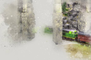 Avrupa 'daki tren istasyonunda yüksek hızlı tren. Demiryolu platformunda modern şehirlerarası tren. Demiryolu ve binaların üzerinde güzel bir yolcu treni olan şehir manzarası