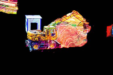 Modern inşaat alanında çalışan işçiler. Hızlı kentsel gelişim kavramı. sanat, ilüstrasyon, vintage, retro, antika, model, minyatür