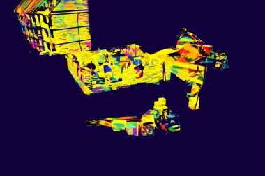 Modern inşaat alanında çalışan işçiler. Hızlı kentsel gelişim kavramı. sanat, ilüstrasyon, vintage, retro, antika, model, minyatür