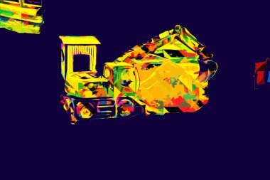 Modern inşaat alanında çalışan işçiler. Hızlı kentsel gelişim kavramı. sanat, ilüstrasyon, vintage, retro, antika, model, minyatür