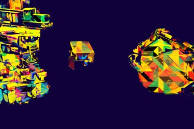 Modern inşaat alanında çalışan işçiler. Hızlı kentsel gelişim kavramı. sanat, ilüstrasyon, vintage, retro, antika, model, minyatür