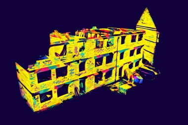 Modern inşaat alanında çalışan işçiler. Hızlı kentsel gelişim kavramı. sanat, ilüstrasyon, vintage, retro, antika, model, minyatür