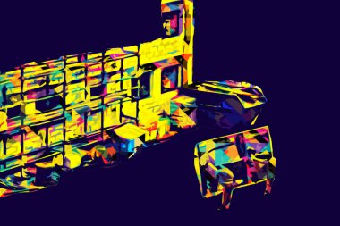 Modern inşaat alanında çalışan işçiler. Hızlı kentsel gelişim kavramı. sanat, ilüstrasyon, vintage, retro, antika, model, minyatür