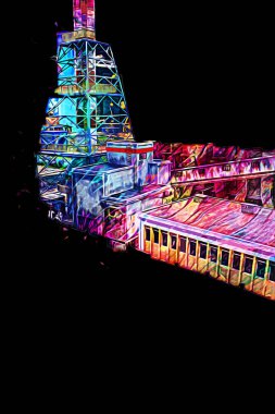 Bir fabrika fotoğrafçısının bacaları ve siloları, sanat, ilüstrasyon, antika, model, minyatür.