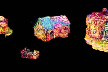 Polonya 'da küçük bir çiftlik için avantajlı bir bakış açısı, minyatür bir görünüm ve his, sanat, ilüstrasyon, antika, antika, model, minyatür