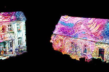 Polonya 'da küçük bir çiftlik için avantajlı bir bakış açısı, minyatür bir görünüm ve his, sanat, ilüstrasyon, antika, antika, model, minyatür