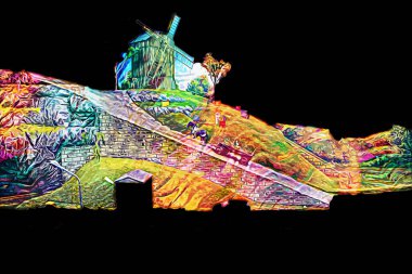 Polonya 'da küçük bir çiftlik için avantajlı bir bakış açısı, minyatür bir görünüm ve his, sanat, ilüstrasyon, antika, antika, model, minyatür