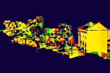 Polonya 'da küçük bir çiftlik için avantajlı bir bakış açısı, minyatür bir görünüm ve his, sanat, ilüstrasyon, antika, antika, model, minyatür