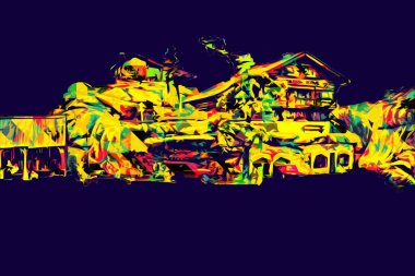 Polonya 'da küçük bir çiftlik için avantajlı bir bakış açısı, minyatür bir görünüm ve his, sanat, ilüstrasyon, antika, antika, model, minyatür