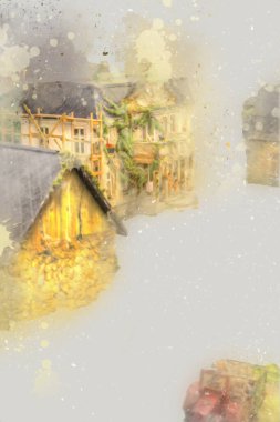 Polonya 'da küçük bir çiftlik için avantajlı bir bakış açısı, minyatür bir görünüm ve his, sanat, ilüstrasyon, antika, antika, model, minyatür