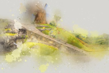 Polonya 'da küçük bir çiftlik için avantajlı bir bakış açısı, minyatür bir görünüm ve his, sanat, ilüstrasyon, antika, antika, model, minyatür