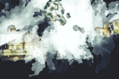 Polonya, Karkonosze 'daki dağ evinde kış karı, sanat, ilüstrasyon, antika, model, minyatür