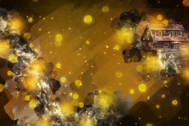 Polonya, Karkonosze 'daki dağ evinde kış karı, sanat, ilüstrasyon, antika, model, minyatür