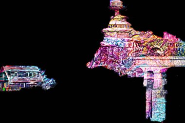 Polonya, Karkonosze 'daki dağ evinde kış karı, sanat, ilüstrasyon, antika, model, minyatür