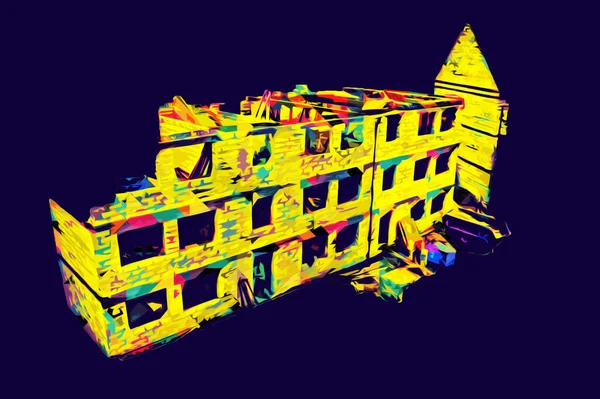 Modern inşaat alanında çalışan işçiler. Hızlı kentsel gelişim kavramı. sanat, ilüstrasyon, vintage, retro, antika, model, minyatür