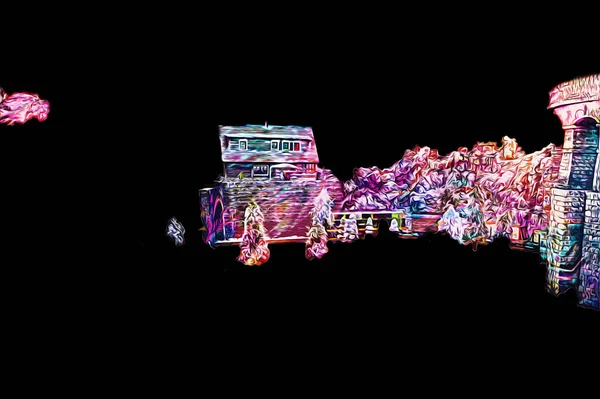 Polonya, Karkonosze 'daki dağ evinde kış karı, sanat, ilüstrasyon, antika, model, minyatür