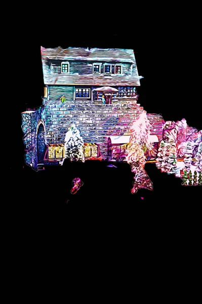 Polonya, Karkonosze 'daki dağ evinde kış karı, sanat, ilüstrasyon, antika, model, minyatür