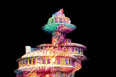 Karkonosze dağlarındaki Sniezka tepesi, Karpacz, Polonya. sanat, ilüstrasyon, vintage, retro, antika, model, minyatür