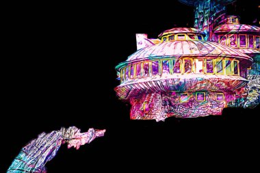 Karkonosze dağlarındaki Sniezka tepesi, Karpacz, Polonya. sanat, ilüstrasyon, vintage, retro, antika, model, minyatür