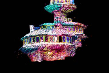 Karkonosze dağlarındaki Sniezka tepesi, Karpacz, Polonya. sanat, ilüstrasyon, vintage, retro, antika, model, minyatür