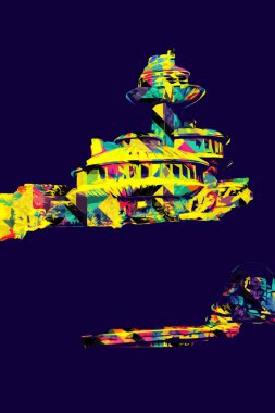 Karkonosze dağlarındaki Sniezka tepesi, Karpacz, Polonya. sanat, ilüstrasyon, vintage, retro, antika, model, minyatür