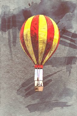 Renkli sıcak hava balonu, sanat, ilüstrasyon, antika, antika, maket, minyatür