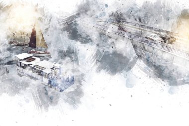 Wroclaw, Polonya 'daki kanal, sanat, ilüstrasyon, antika, model, minyatür