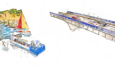 Wroclaw, Polonya 'daki kanal, sanat, ilüstrasyon, antika, model, minyatür