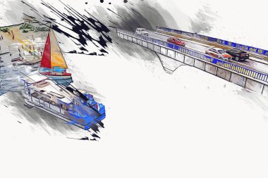 Wroclaw, Polonya 'daki kanal, sanat, ilüstrasyon, antika, model, minyatür