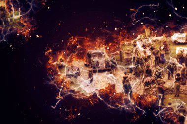 Wroclaw Avrupa şehir manzarası, düğün, insanlar ve çim, sanat ilüstrasyonu antika, model, minyatür