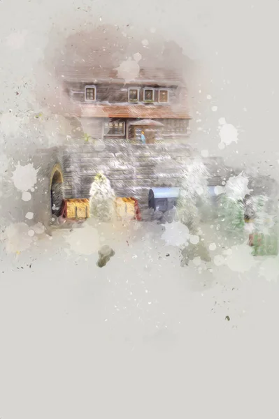 Гірський Будинок Карконоші Польщі Зимовому Снігу Мистецтві Ілустрації Вінтажі Ретро — стокове фото