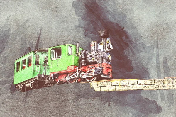 Train Viaduct Poland Steam Train Sunset Lake Mountains Art Ilustration — Stock Photo, Image