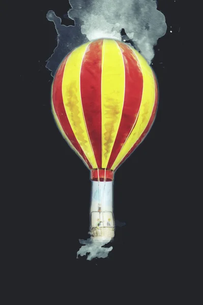 カラフルな熱気球での飛行 アート イラスト ヴィンテージ レトロ アンティーク モデル ミニチュア — ストック写真