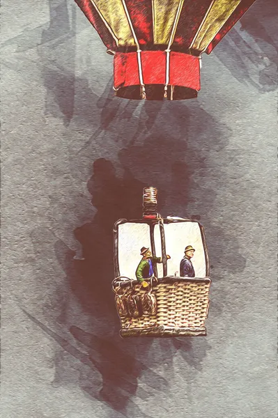 Vlucht Kleurrijke Heteluchtballon Kunst Ilustratie Retro Antiek Model Miniatuur — Stockfoto