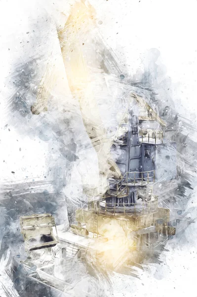 Duże Dźwigi Portowe Przygotowane Rozładunku Statków Głębinowych Ilustracja Sztuki Vintage — Zdjęcie stockowe