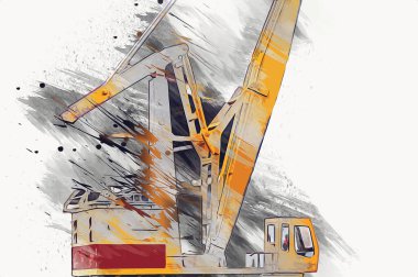 Büyük iskele vinçleri, derin deniz gemilerinin boşaltılması için hazırlandı. Sanatsal ilüstrasyon antika, model, minyatür.