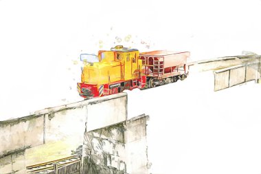 Küçük lokomotif, buhar, fotoğrafçılık, paslı, vagon, tren, sanat, illüstrasyon, çizim, eskiz, antika, retro, vintage, model, minyatür