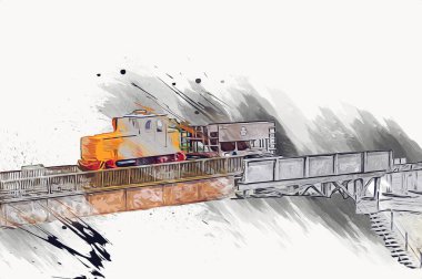 Küçük lokomotif, buhar, fotoğrafçılık, paslı, vagon, tren, sanat, illüstrasyon, çizim, eskiz, antika, retro, vintage, model, minyatür