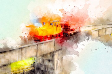 Küçük lokomotif, buhar, fotoğrafçılık, paslı, vagon, tren, sanat, illüstrasyon, çizim, eskiz, antika, retro, vintage, model, minyatür